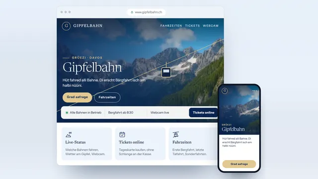 Beispielentwurf einer Bergbahn-Website auf Schwiizerdütsch